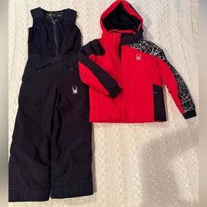 Spyder Red and Black Kids' Ski Jacket with Black Bib Snow Pants